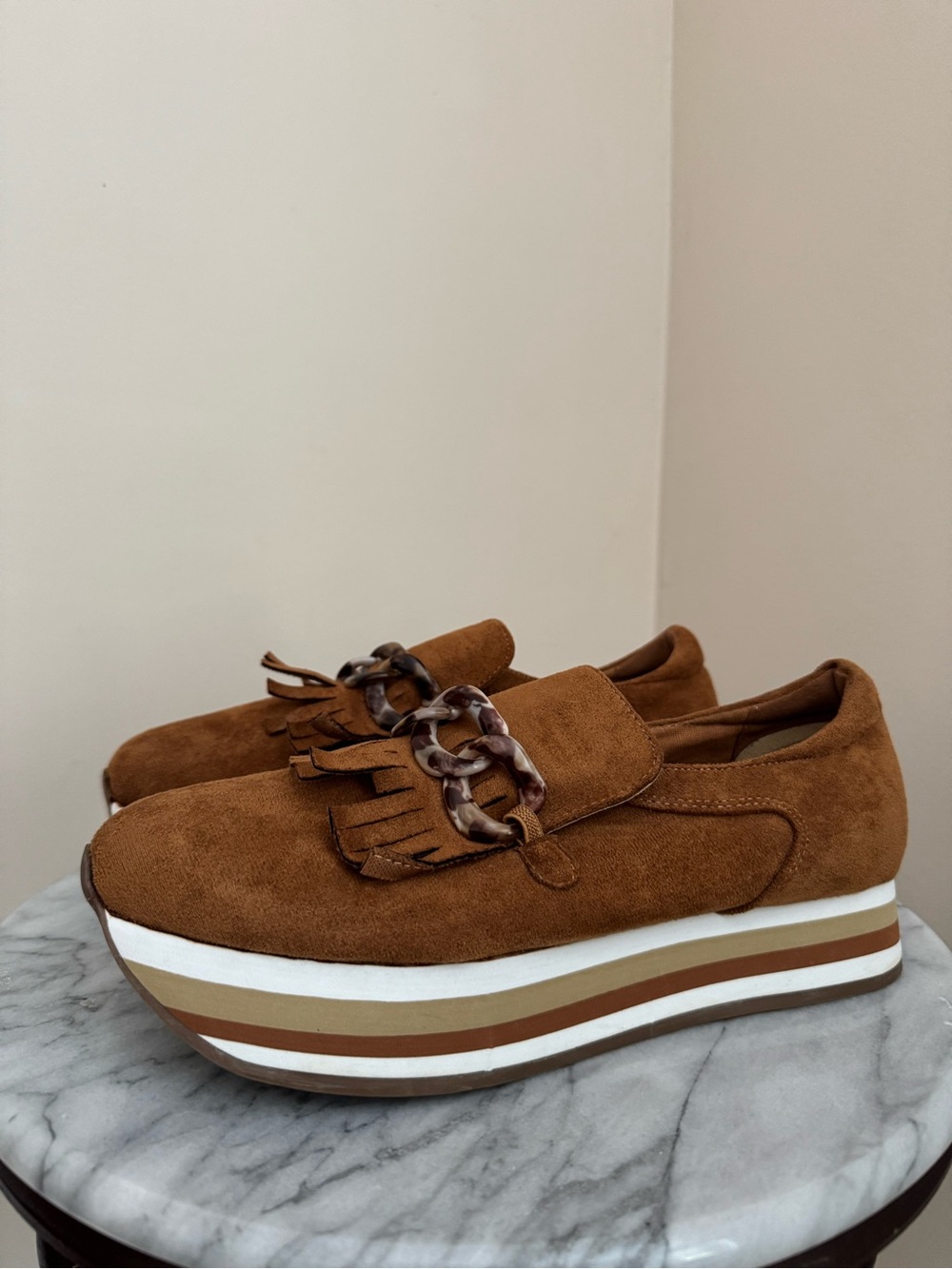 Coconuts by Matisse Bess Platform Loafers Women’s Size 9 Brown Fringe Chain